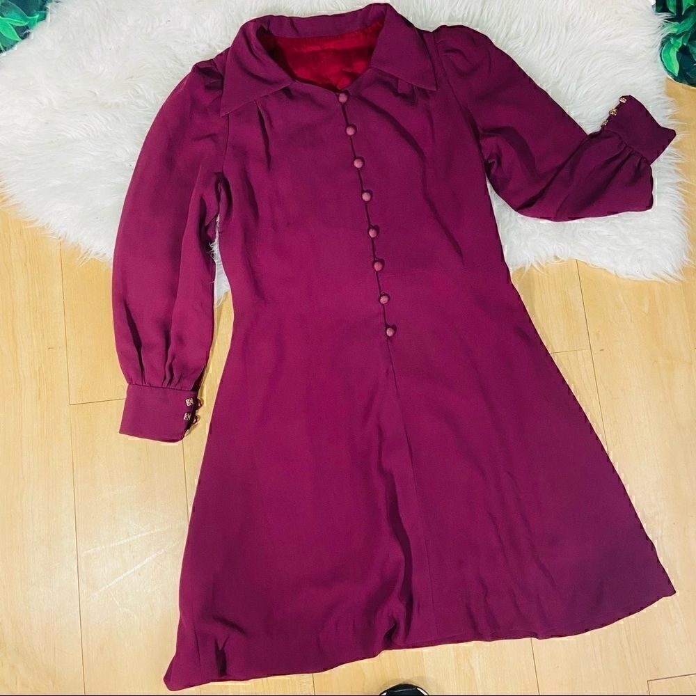 Burgundy holidays classy party cocktail long sleeves dress